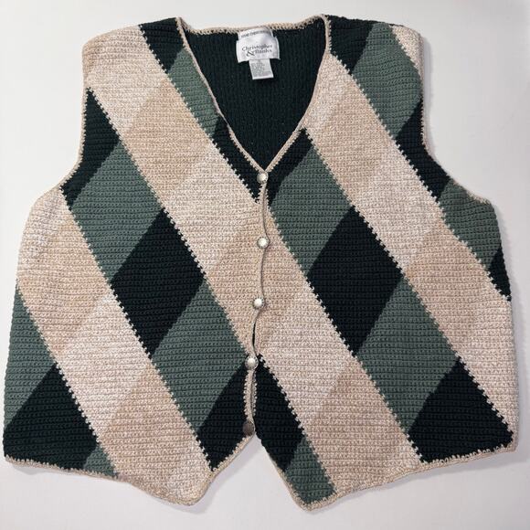 Vintage Christopher & Banks Hand Embroidered Crochet Sweater Vest XL Cottagecore - Picture 1 of 7